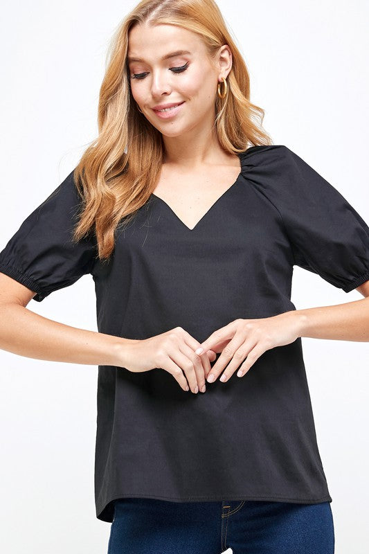 Puff Shoulder Bubble V-Neck