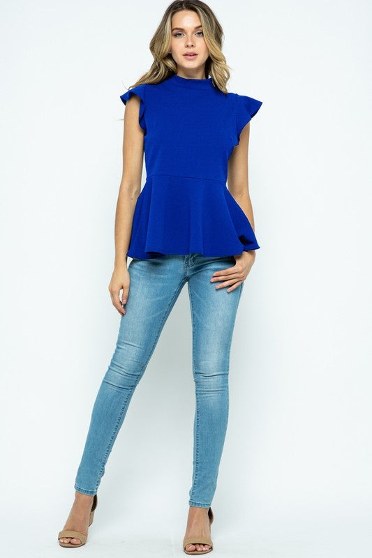 Ruffled Cap Sleeve Peplum
