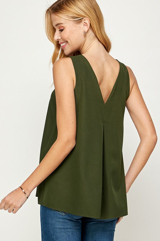 V-Neck Crepe Tank with a Flow