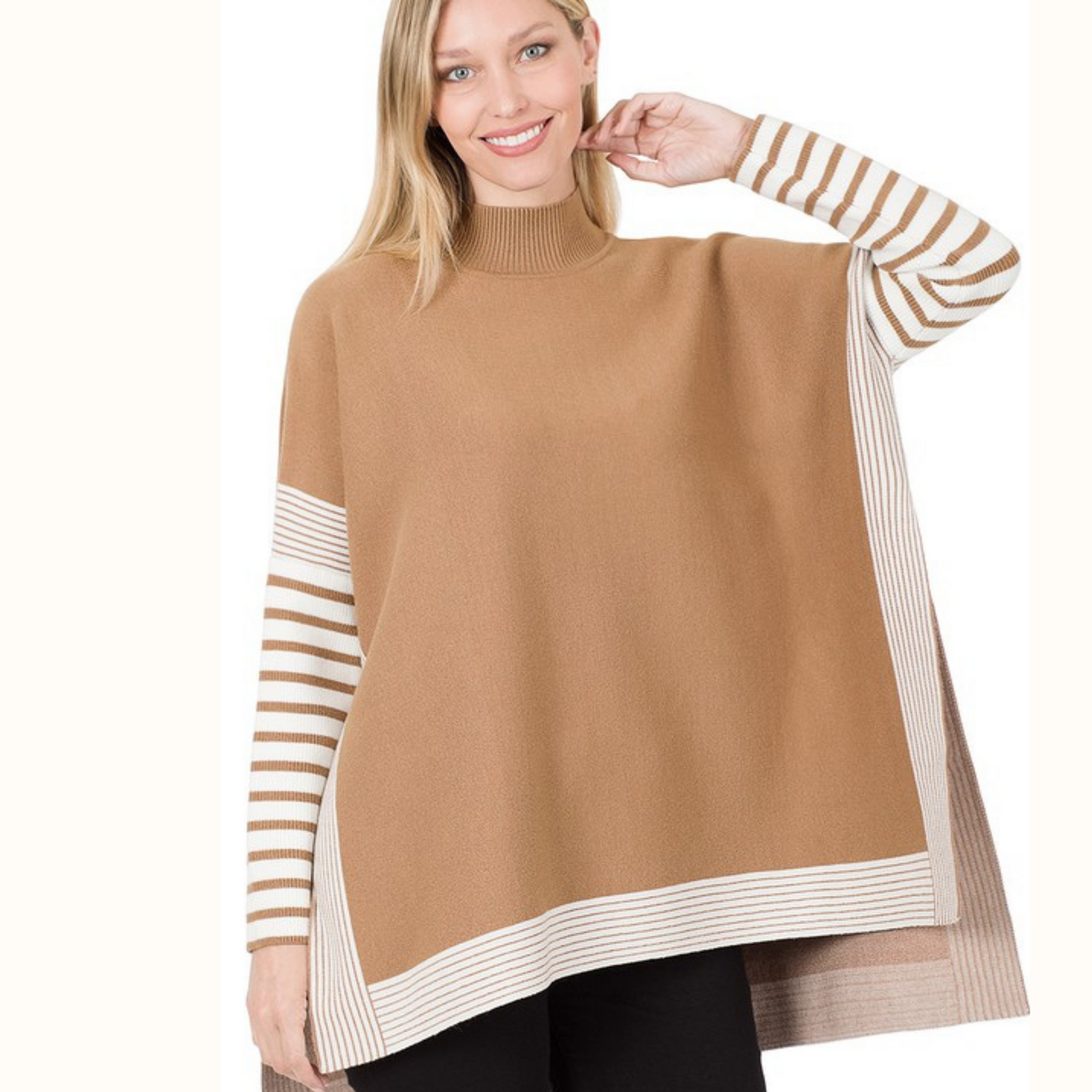 Contrast Striped Poncho