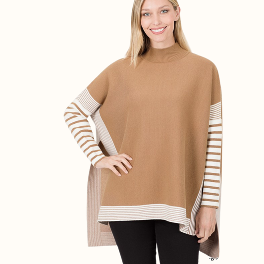 Contrast Striped Poncho