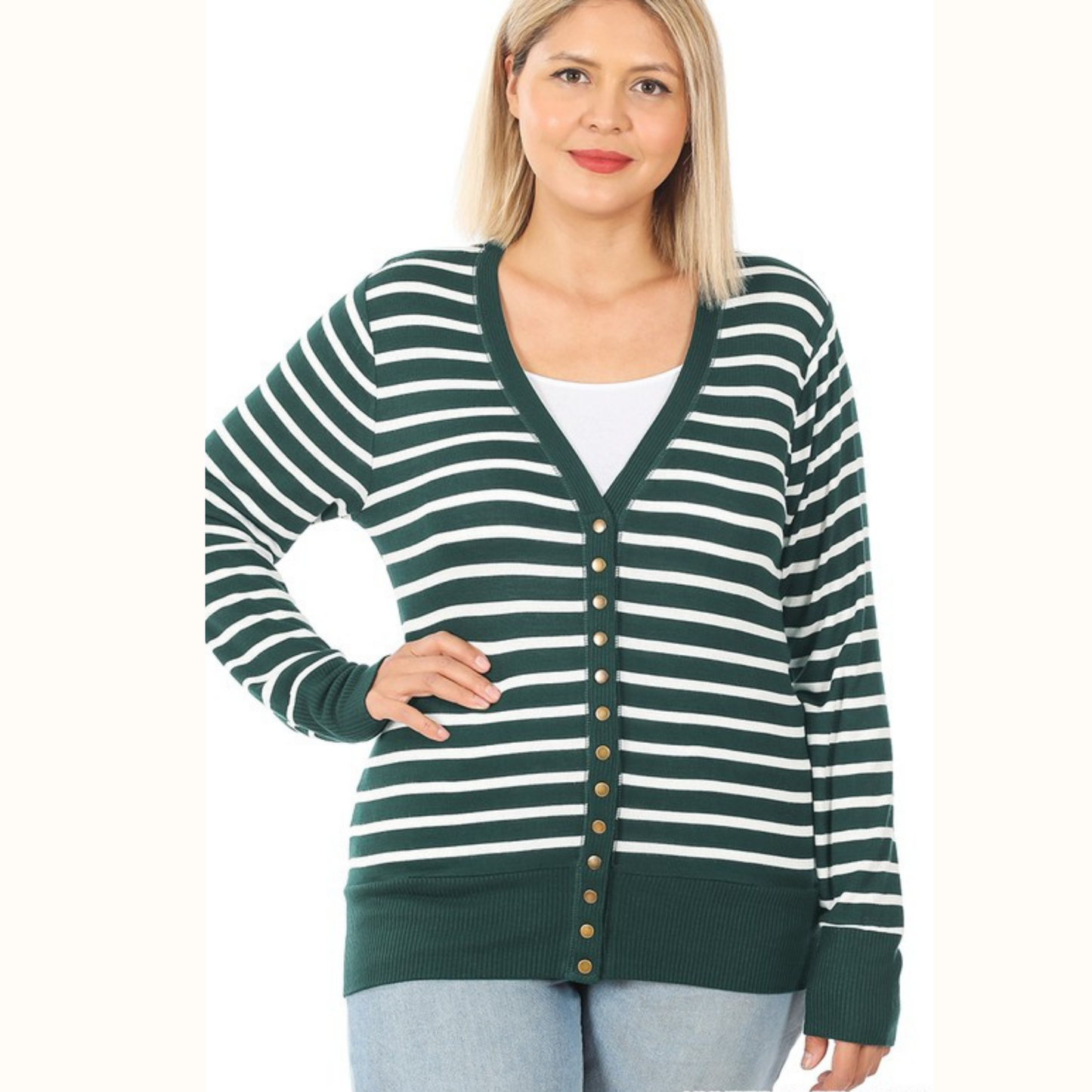 Striped Button Cardigan Plus