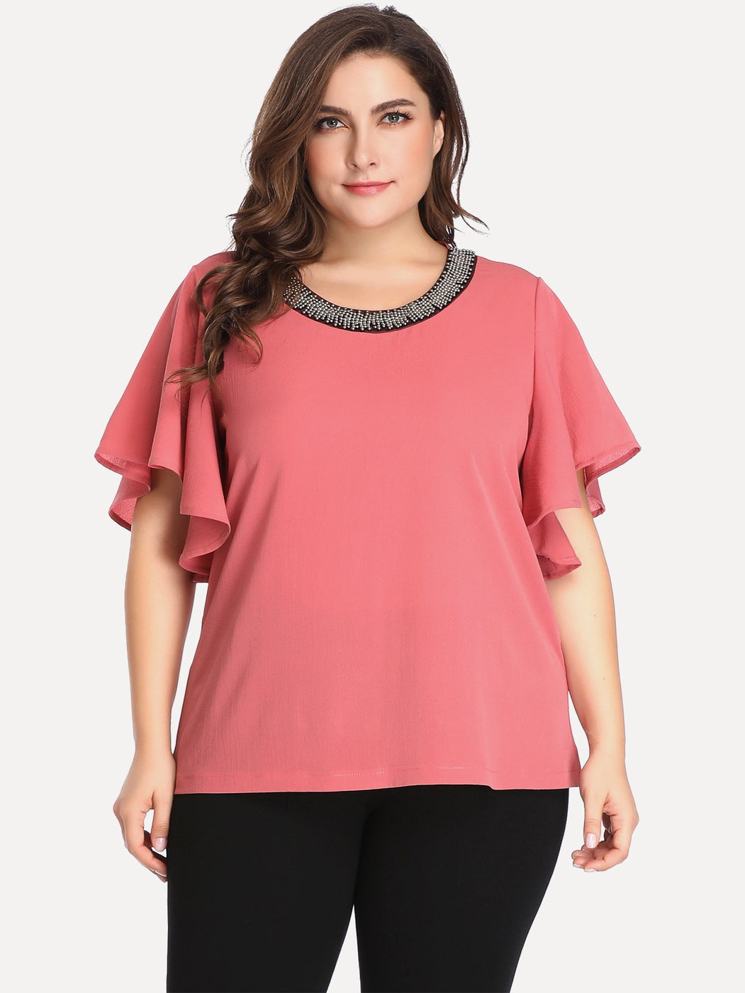 Mauve Top with Beaded Collar