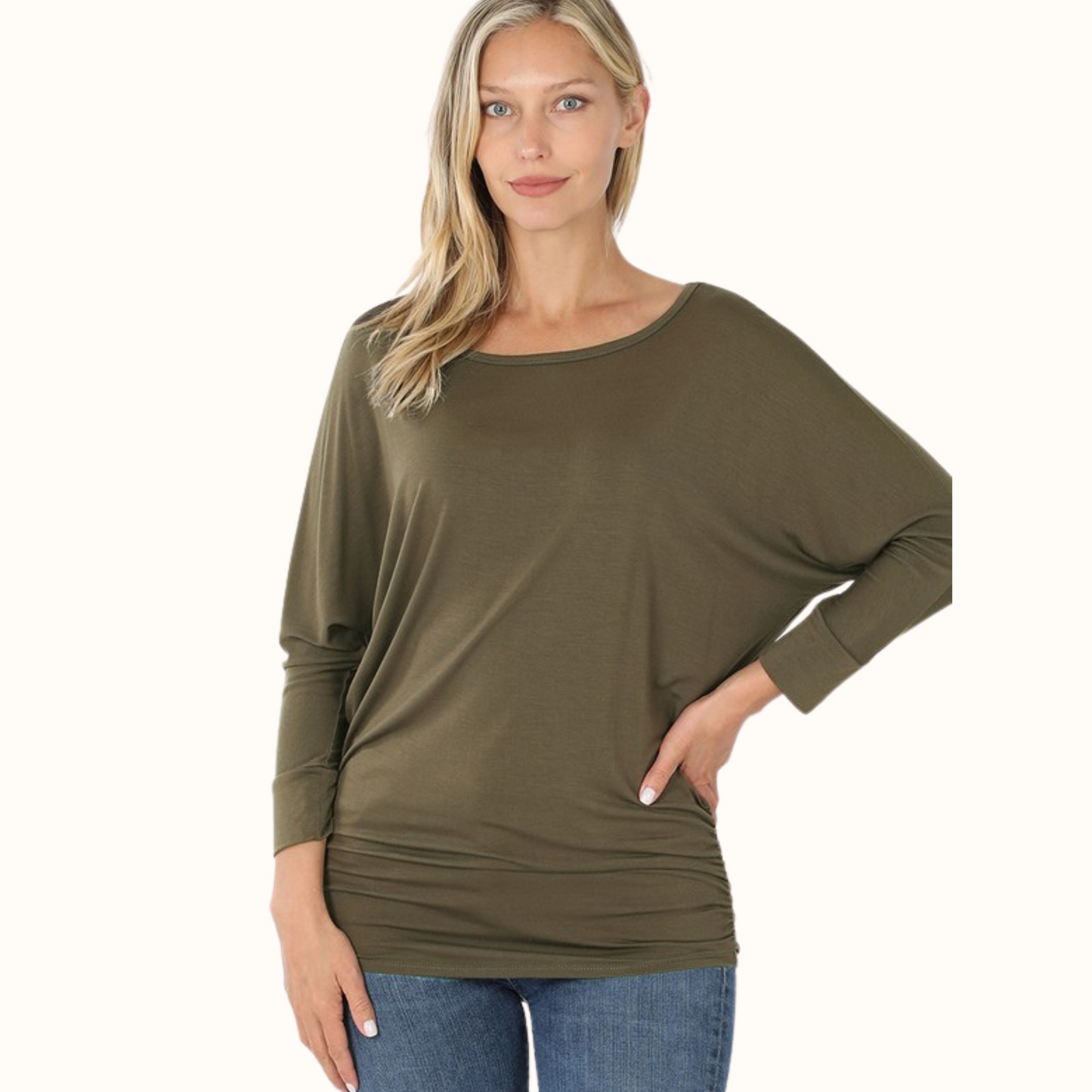 Boat Neck Dolman 3/4 Sleeve Luxe Top