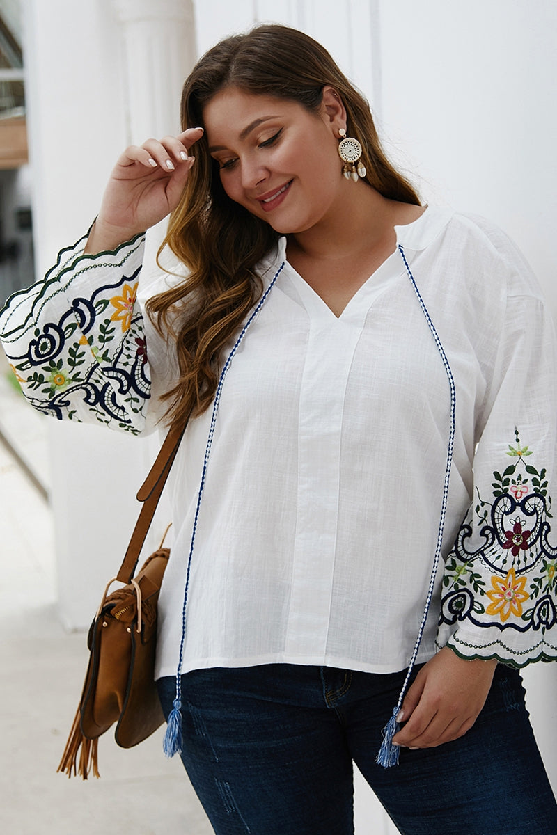 White Embroidered Peasant Blouse