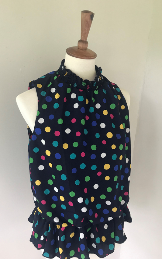 Multi-Colored Polka Dot Sleeveless Mock