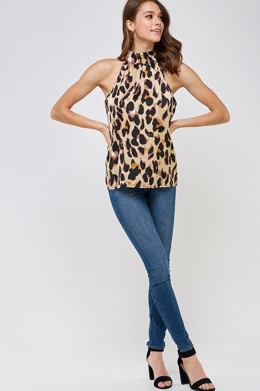 Halter Mock Leopard Print