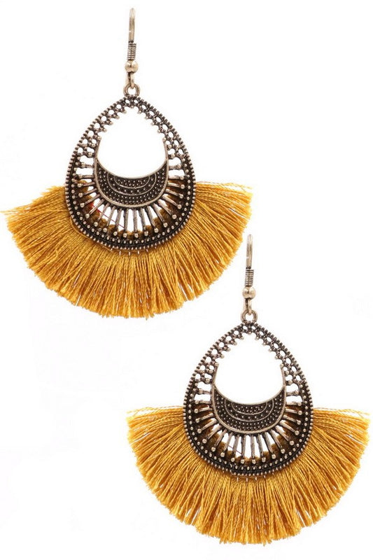 Metal Teardrop Fringe Earrings