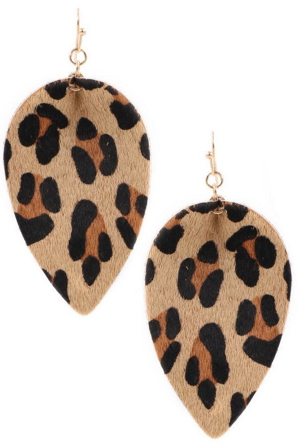 Leopard Print Leaf Drop Earrings