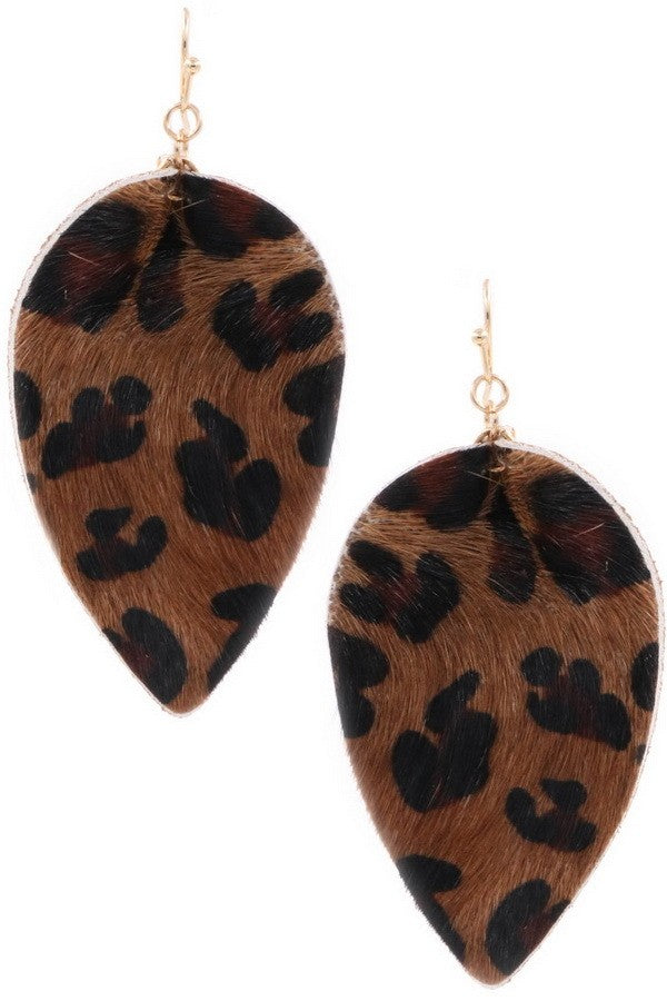 Leopard Print Leaf Drop Earrings