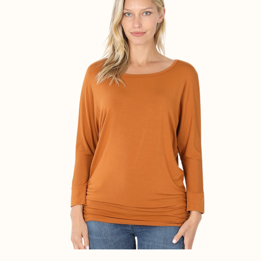 Boat Neck Dolman 3/4 Sleeve Luxe Top