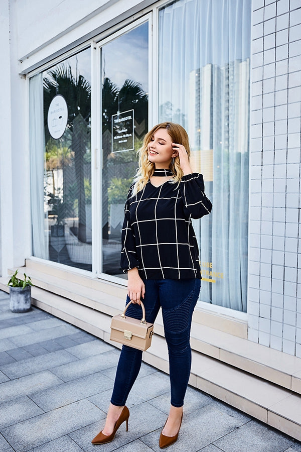 Black and White Grid Top