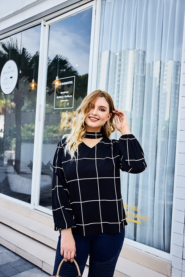 Black and White Grid Top