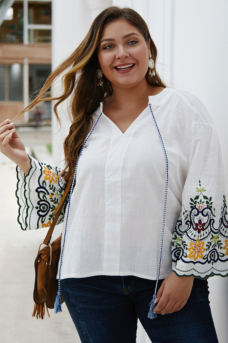 White Embroidered Peasant Blouse
