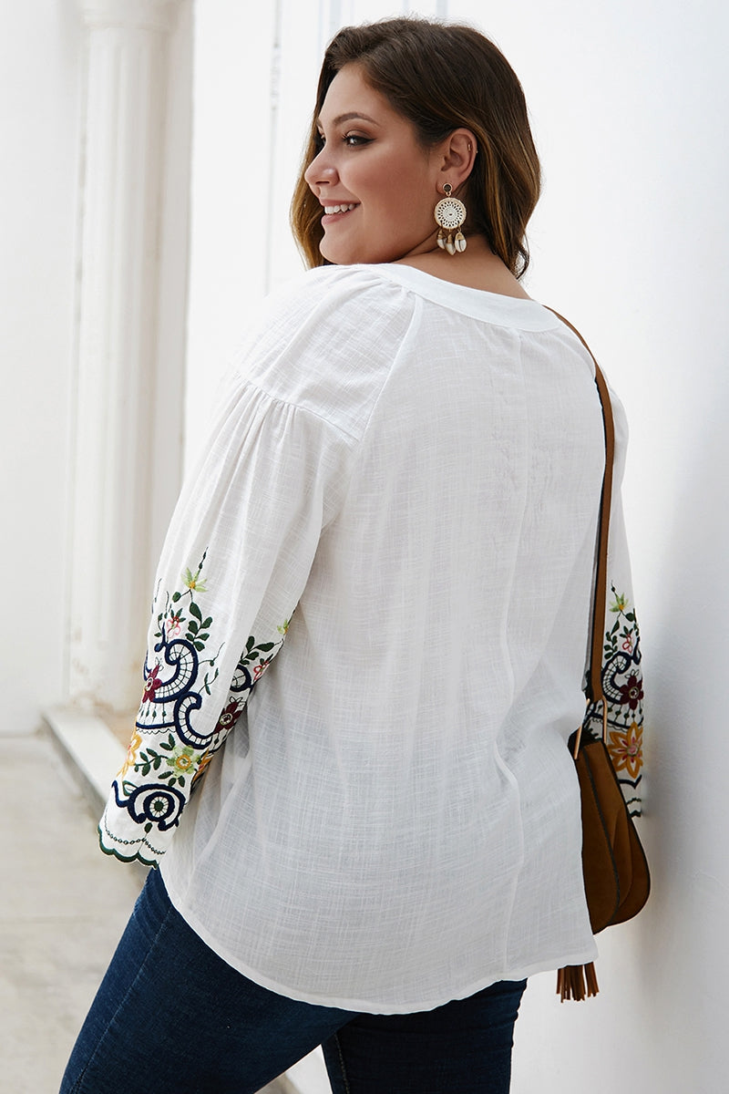 White Embroidered Peasant Blouse