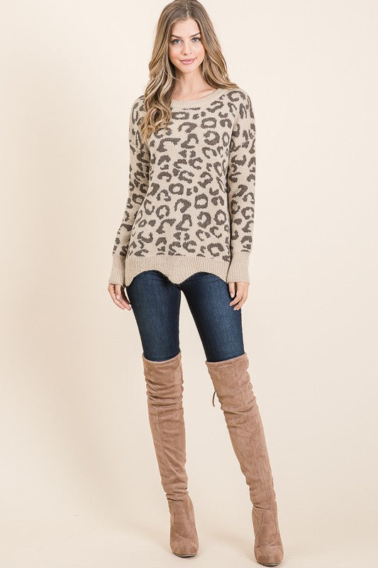 Leopard Scalloped Soft Knit Sweater